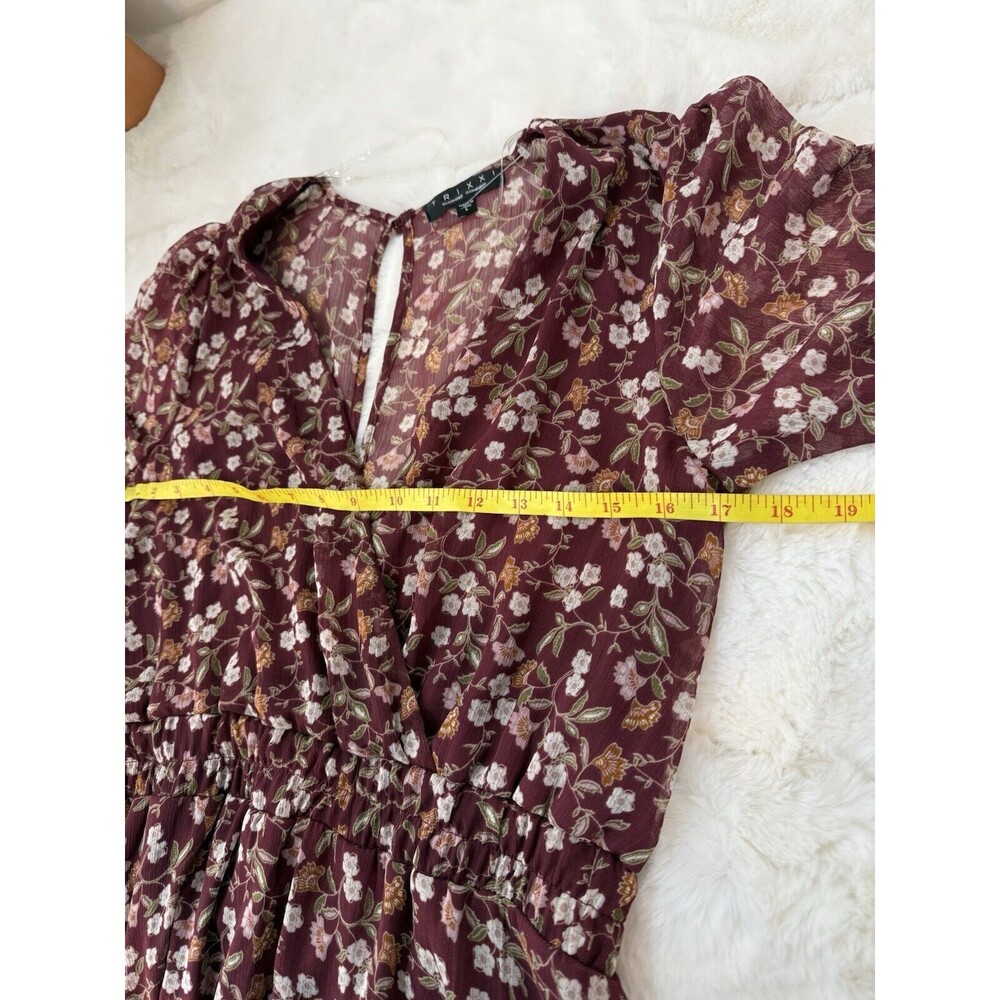 Womens Wine Chiffon Floral Mini Fit & Flare Dress Juniors L - Picture 8 of 15